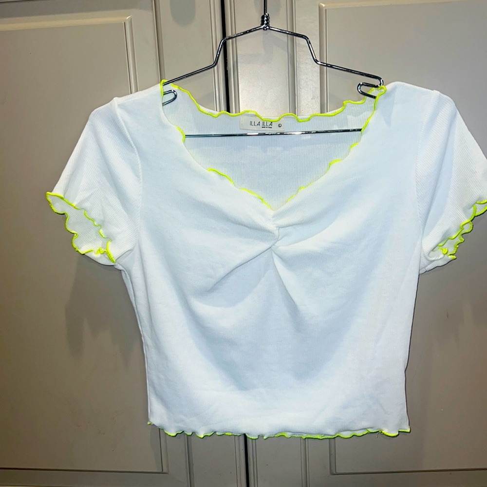 Illa Illa large white crop top with neon yellow